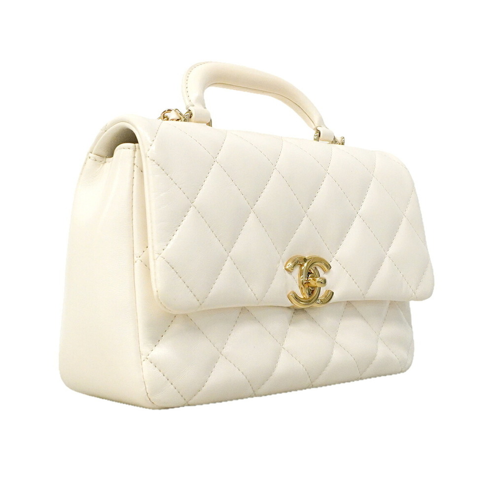 Chanel Matelassé Chain Shoulder Handbag, Lambskin, White/Champagne, 2-way Bag... - Picture 2 of 11